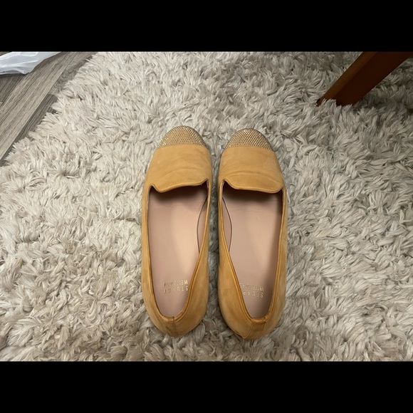 Stuart Weitzman Suede Tan Gold Studded Round Toe Ballet Flats - Picture 12 of 15